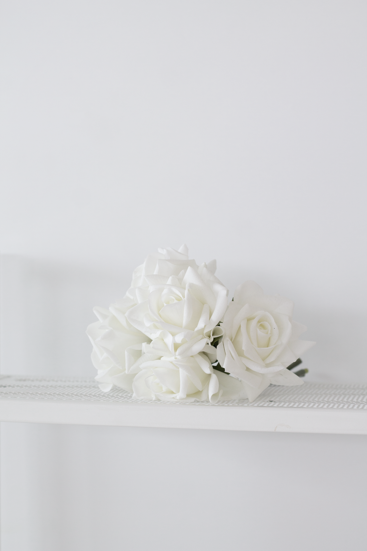 Rose Bundle, 5 Real Touch Faux Blooms, White or Pink