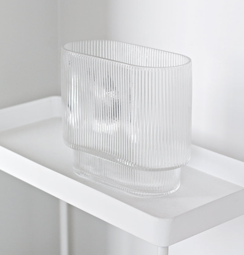 Glass Ribbed Vase - Wide