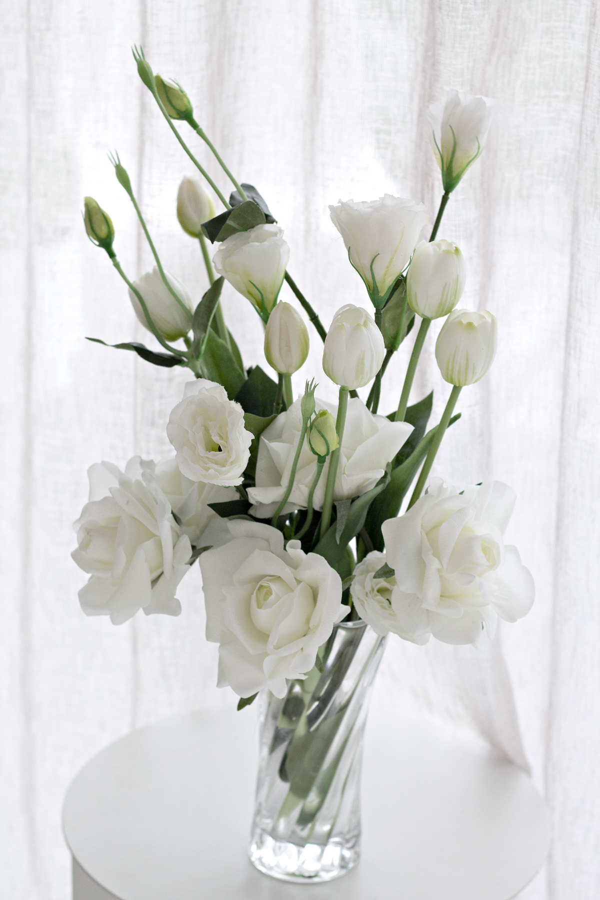 Rose Bundle, 5 Real Touch Faux Blooms, White or Pink