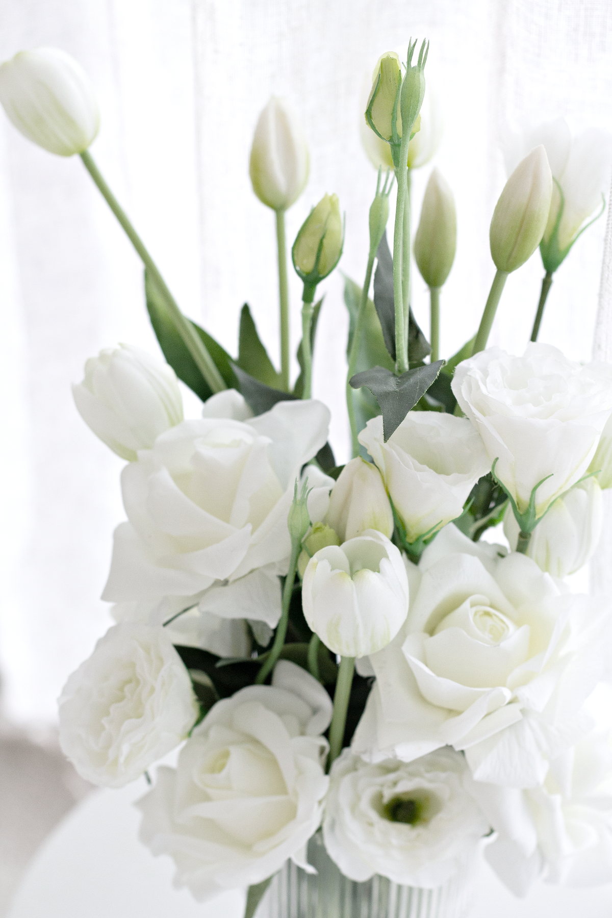 Rose Bundle, 5 Real Touch Faux Blooms, White or Pink