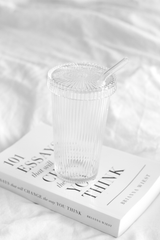 Ribbed Glass Tumbler with Straw