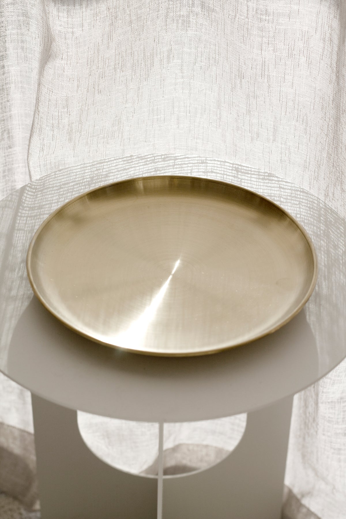 Round stainless steel decor trays in multiple sizes