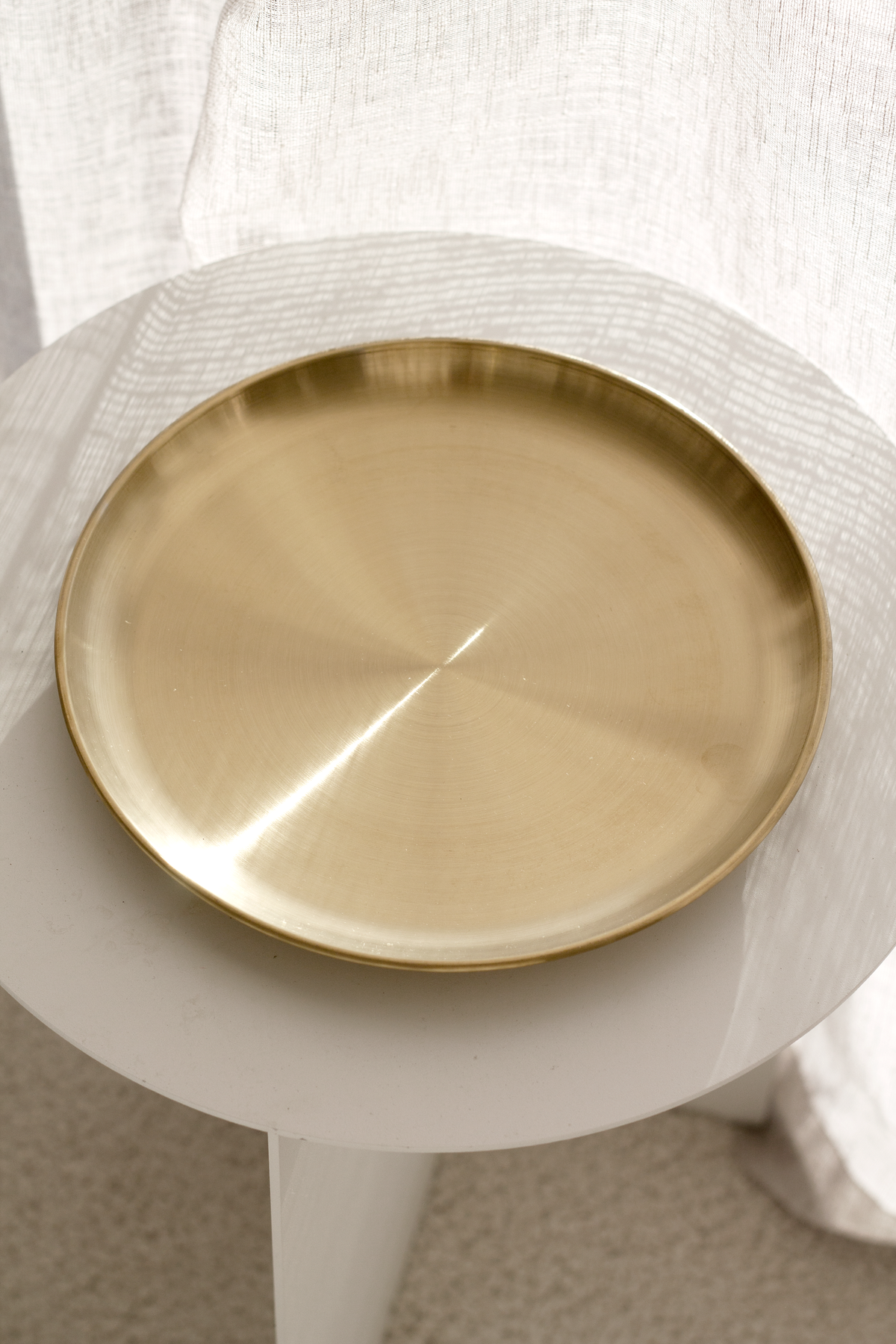 Round Stainless Steel Decor Tray stacked in multiple sizes