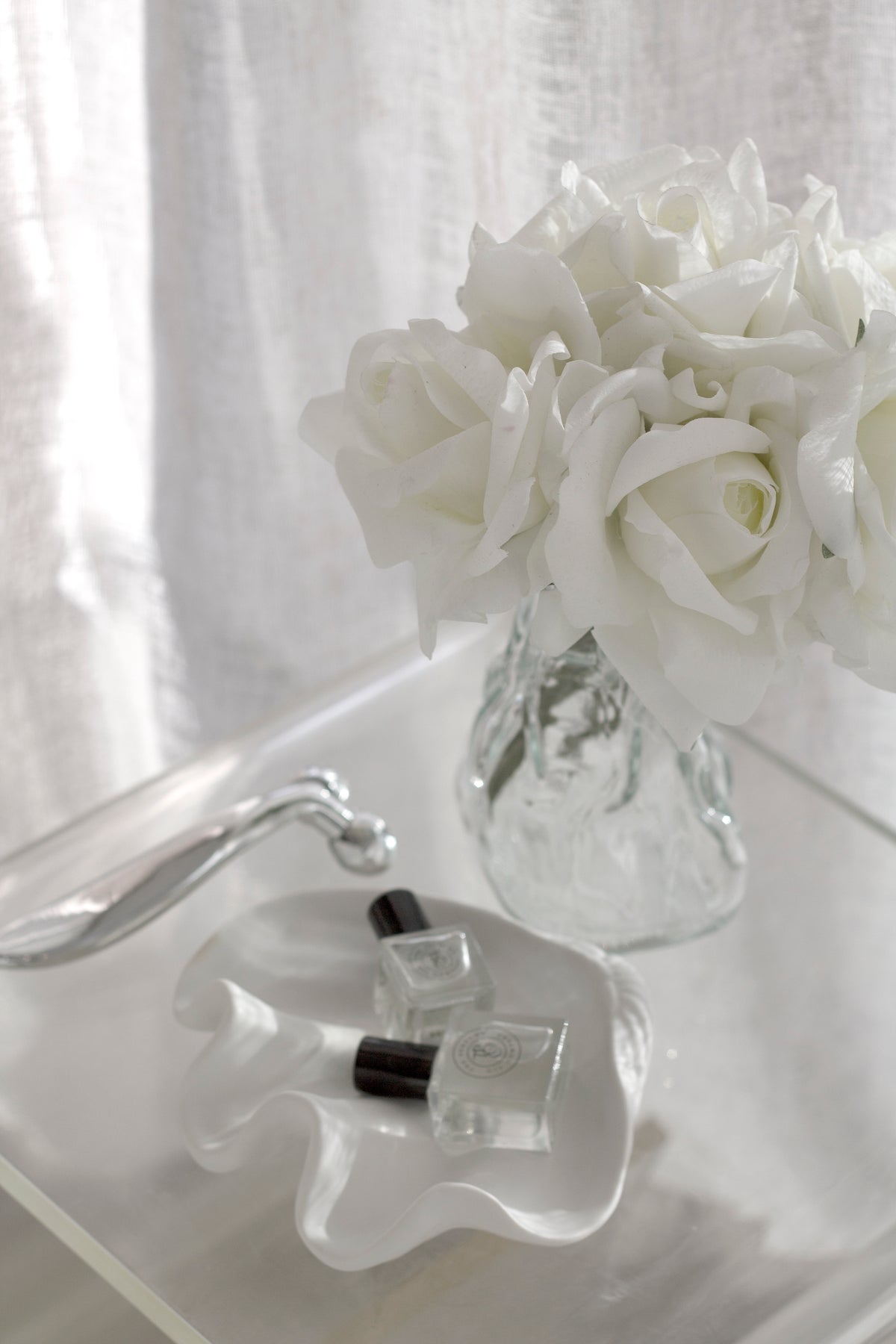 Rose Bundle, 5 Real Touch Faux Blooms, White or Pink