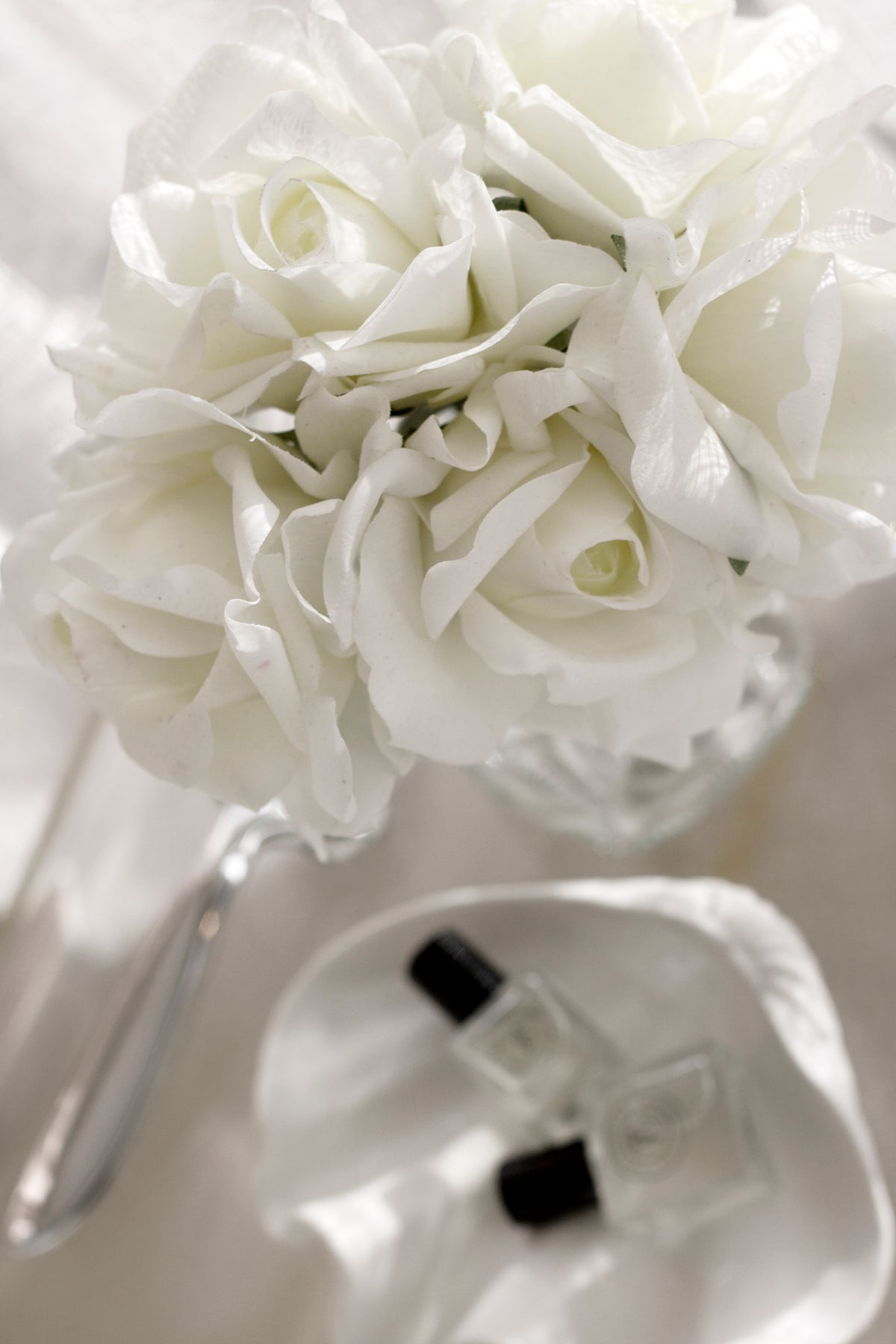 Rose Bundle, 5 Real Touch Faux Blooms, White or Pink