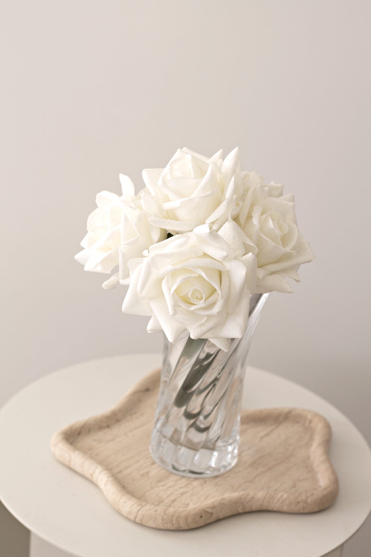 Rose Bundle, 5 Real Touch Faux Blooms, White or Pink