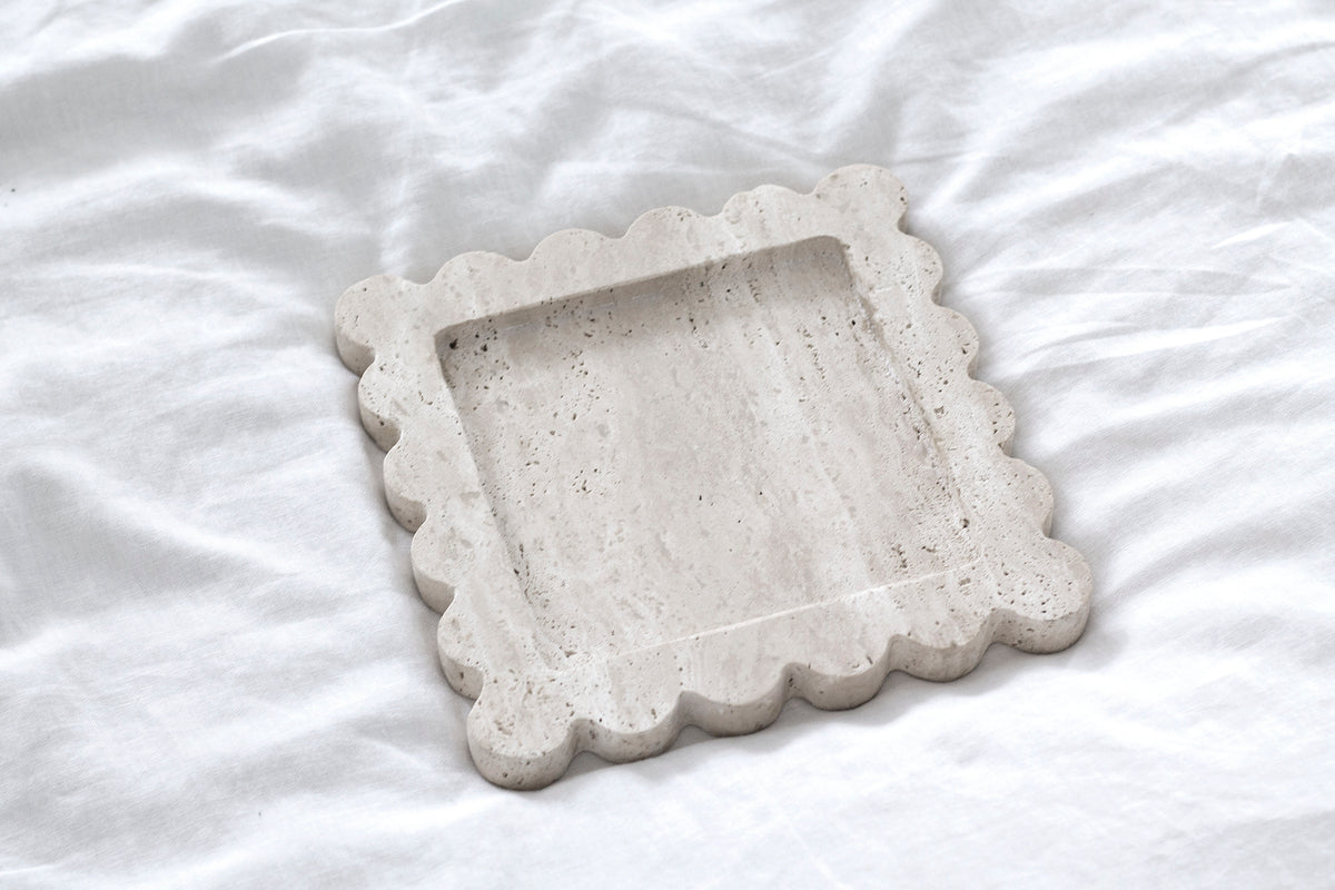 Scalloped Travertine Tray – Organic Stone Styling Piece