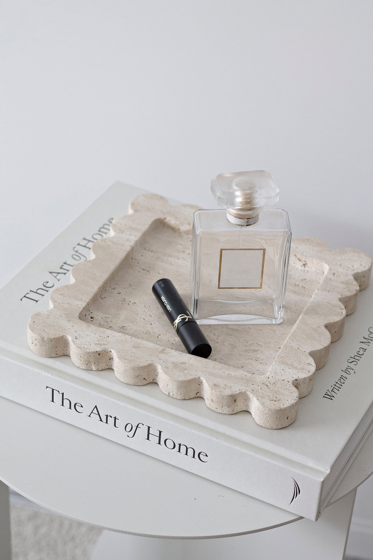 Scalloped Travertine Tray – Organic Stone Styling Piece
