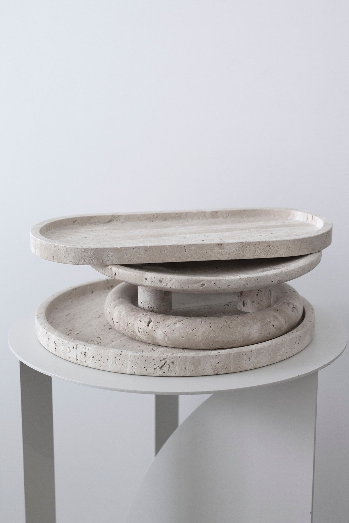 Moon Round Travertine Tray, 28cm Decorative Stone Platter