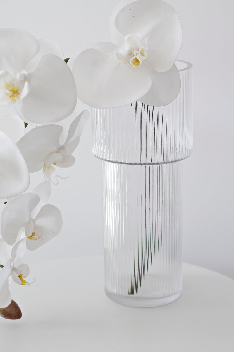 Tall Ribbed Glass Vase