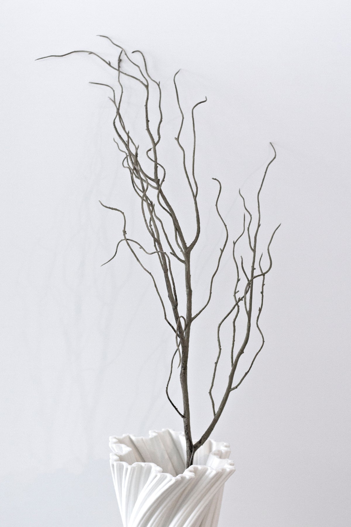 Faux giant willow stem in a white sculpted vase