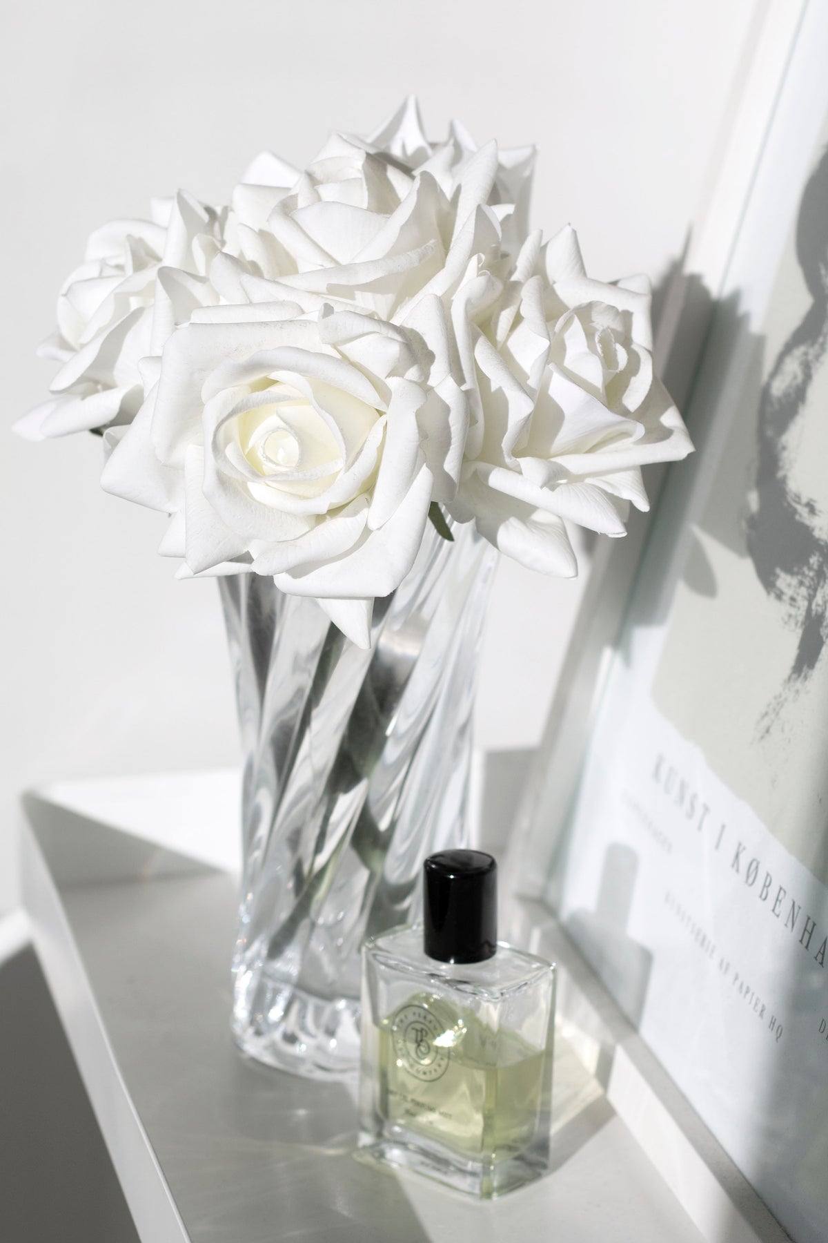 Rose Bundle, 5 Real Touch Faux Blooms, White or Pink