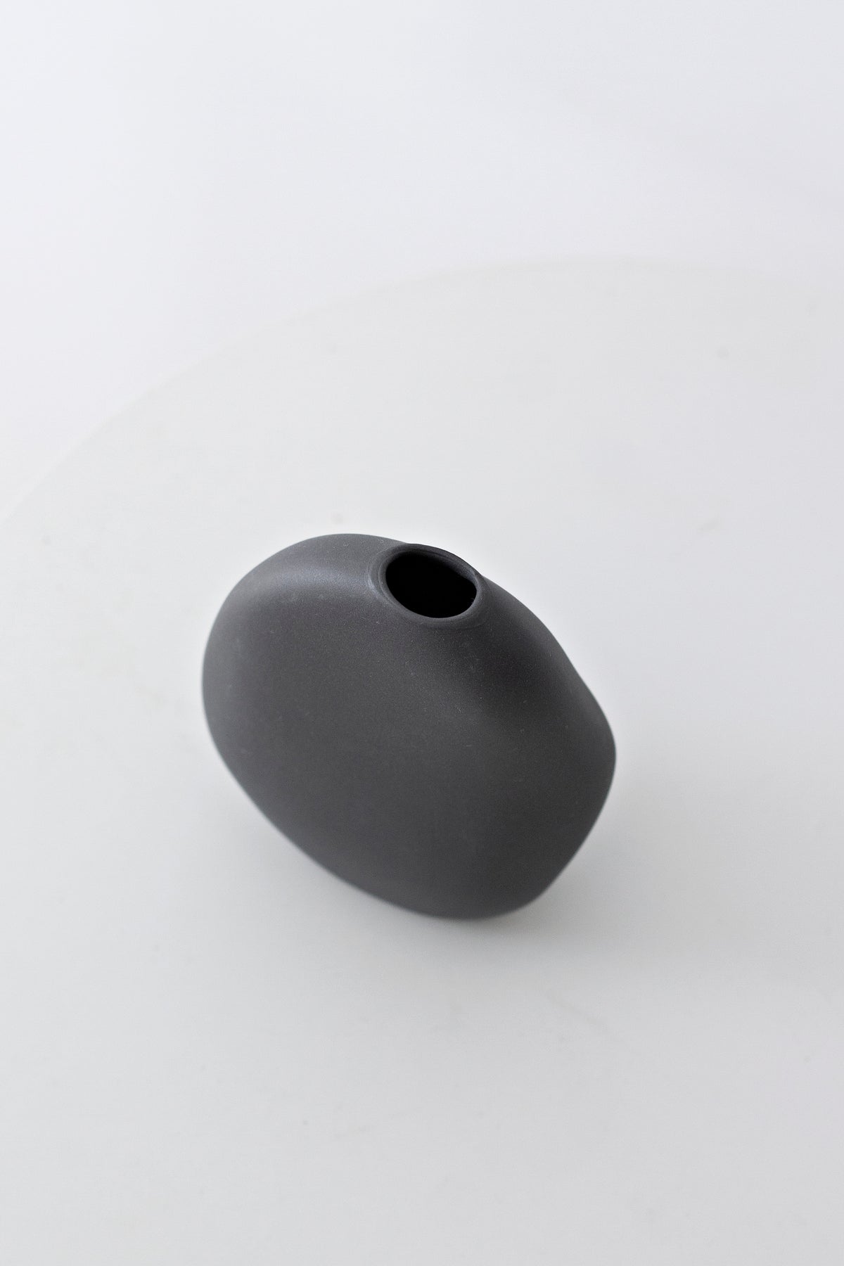 Harmie Stone Black Vase styled with a dried bloom