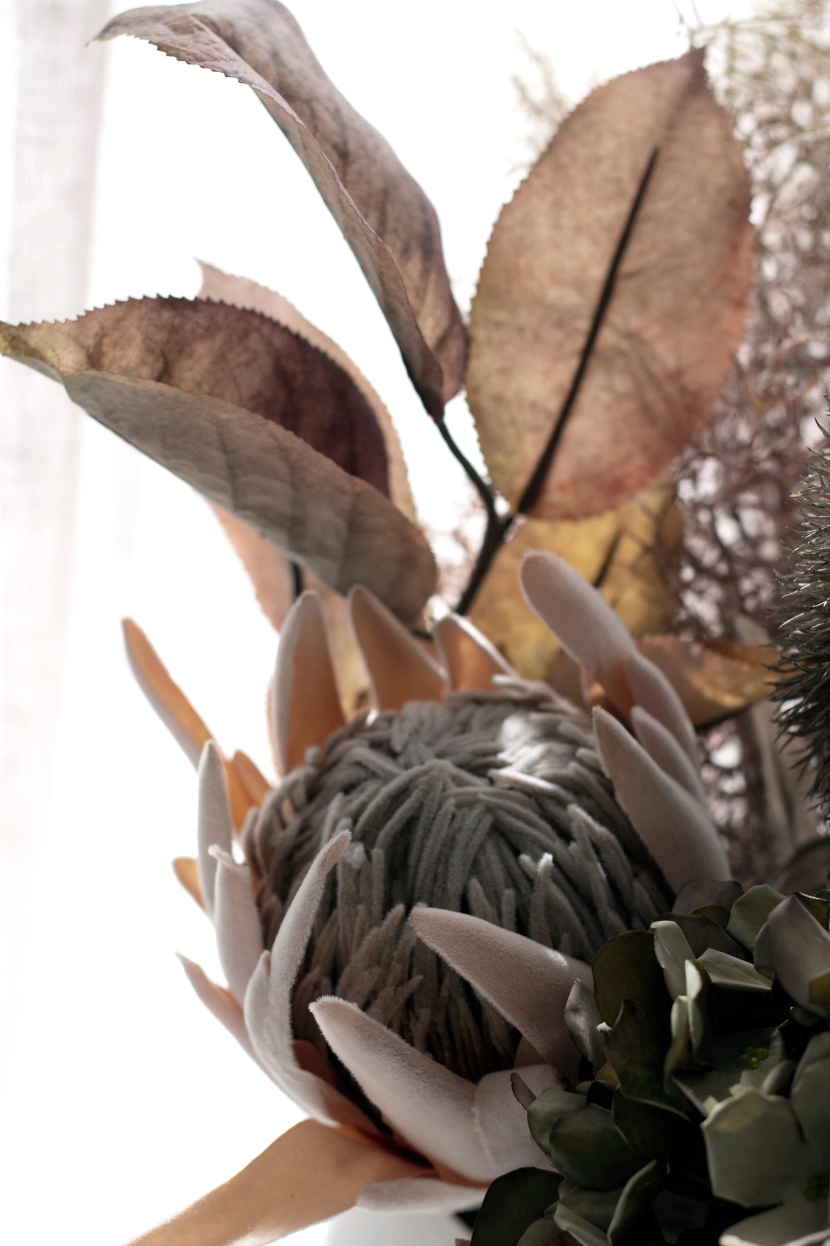 Dried Protea Stem, Peach or Pink 61cm Faux Bloom