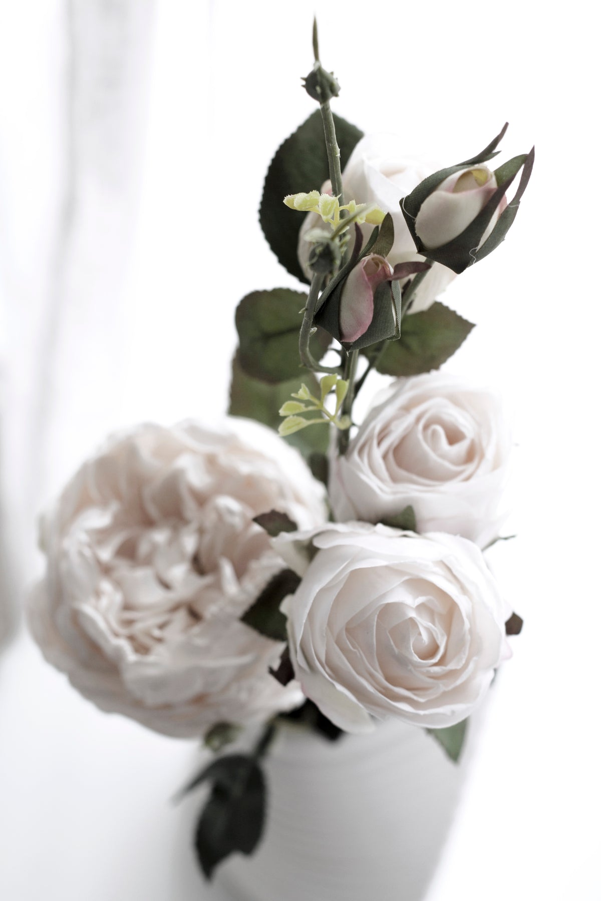 Cabbage Rose Stem, Blush Ivory 53cm Faux Flower