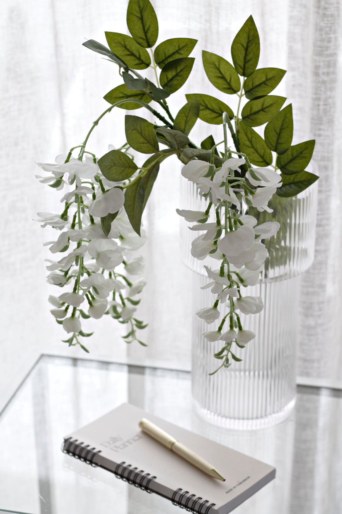 White Wisteria Spray, 92cm Cascading Faux Floral Stem