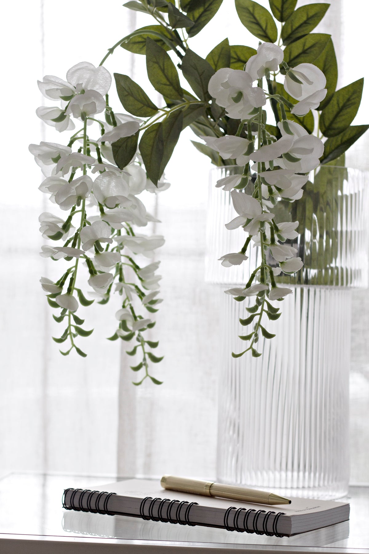White Wisteria Spray, 92cm Cascading Faux Floral Stem
