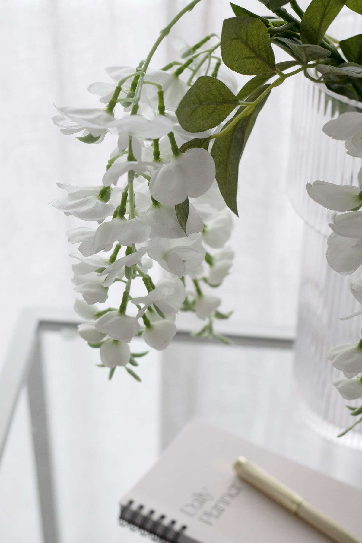 White Wisteria Spray, 92cm Cascading Faux Floral Stem