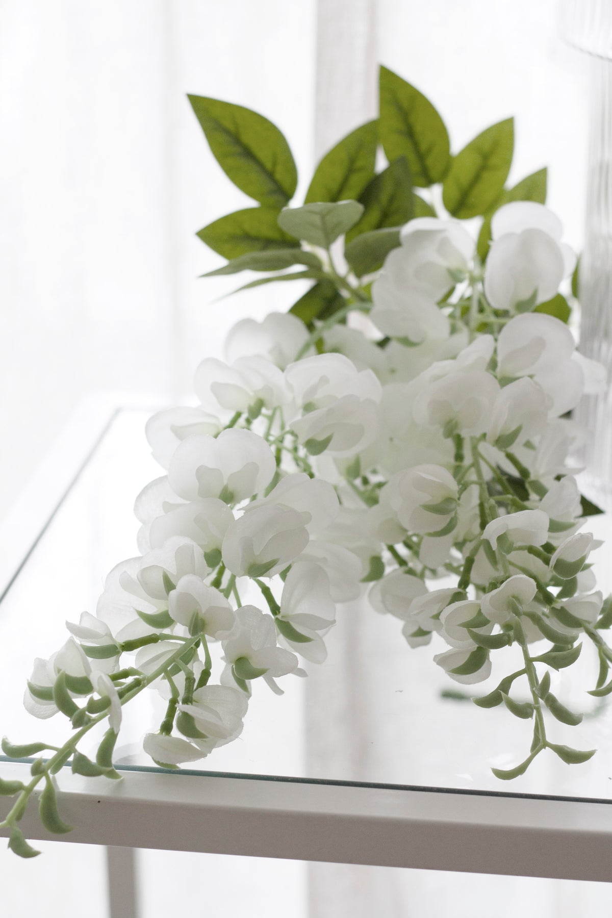 White Wisteria Spray, 92cm Cascading Faux Floral Stem