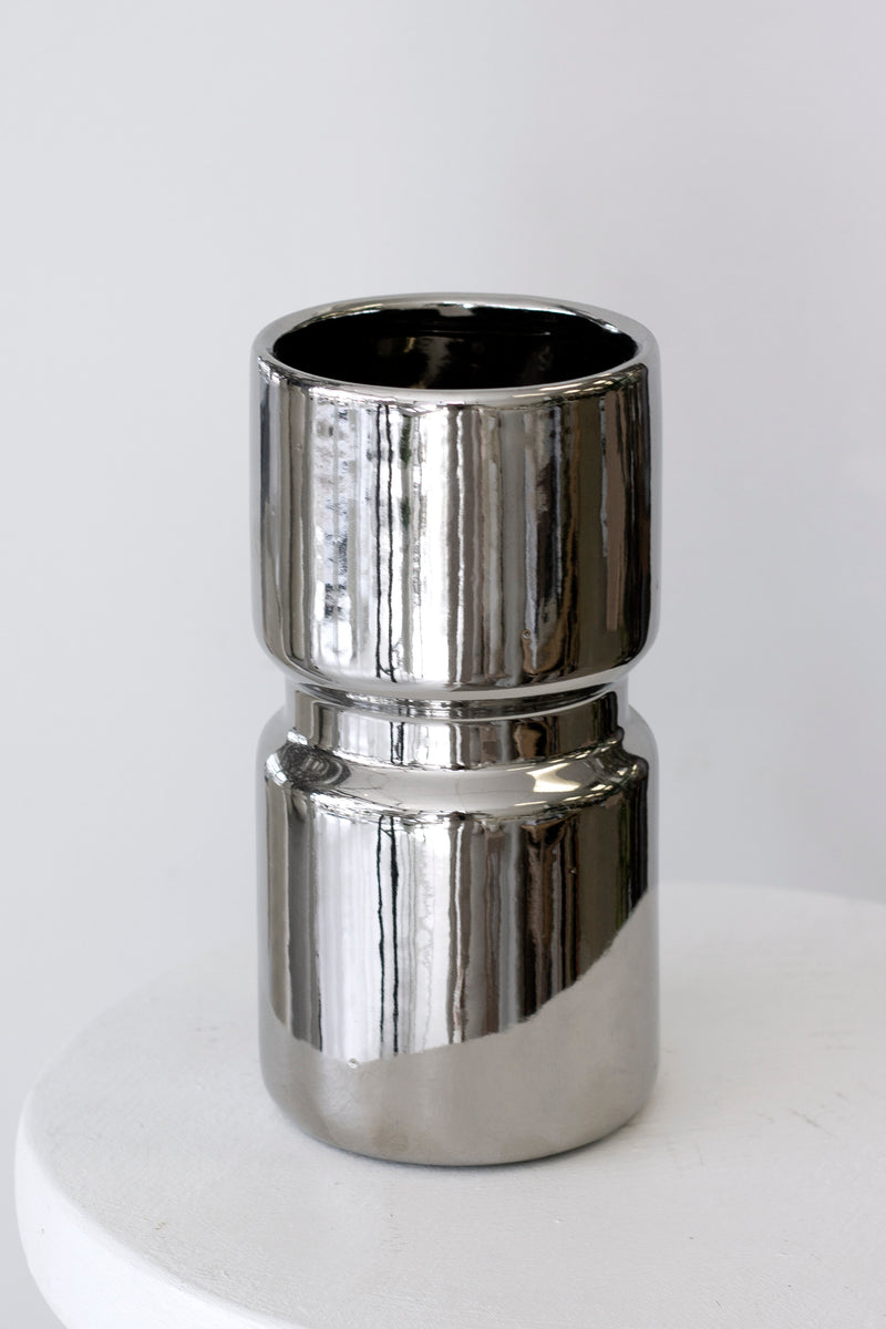 Cylinder Ceramic Vase - Silver Small