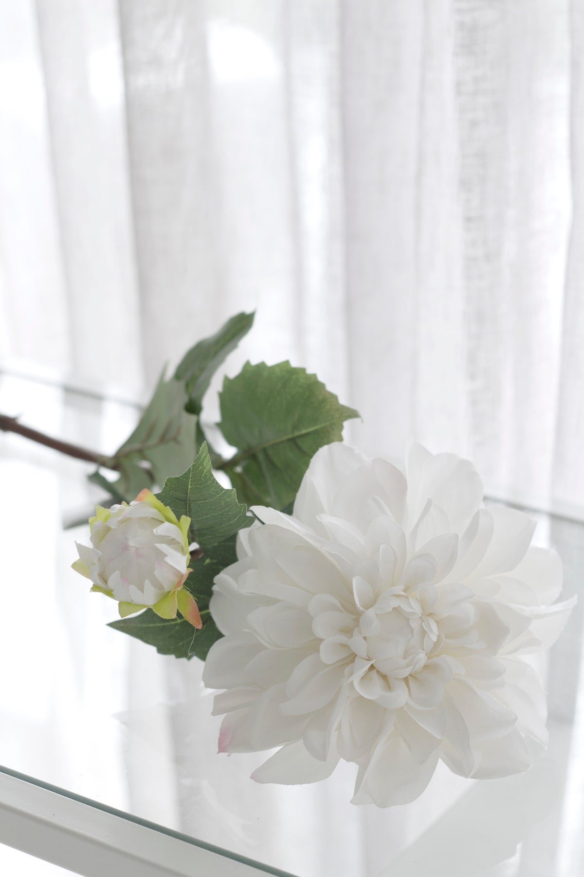 Grand Border Dahlia Stem, White 65cm Faux Flower