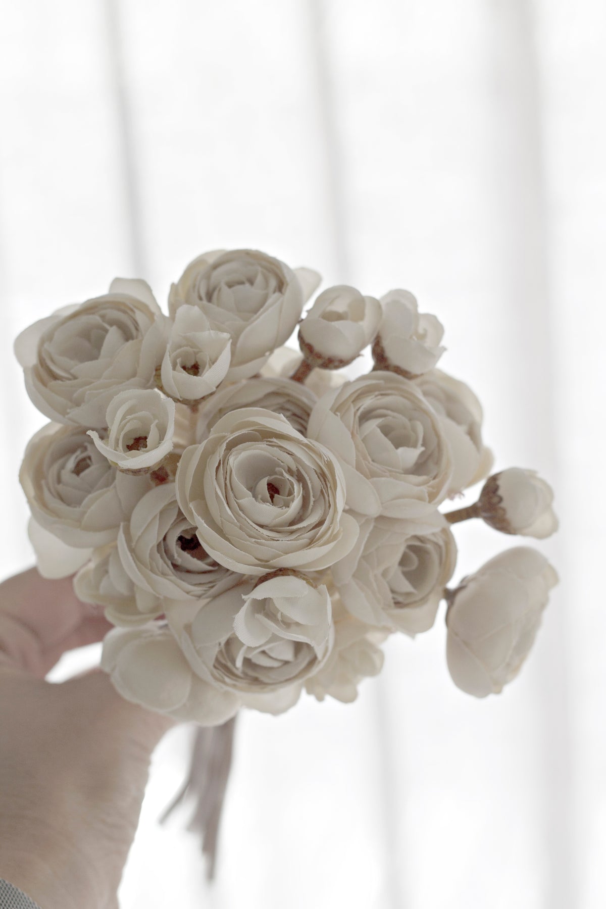 Ranunculus Bunch, White or Latte Faux Silk Bouquet