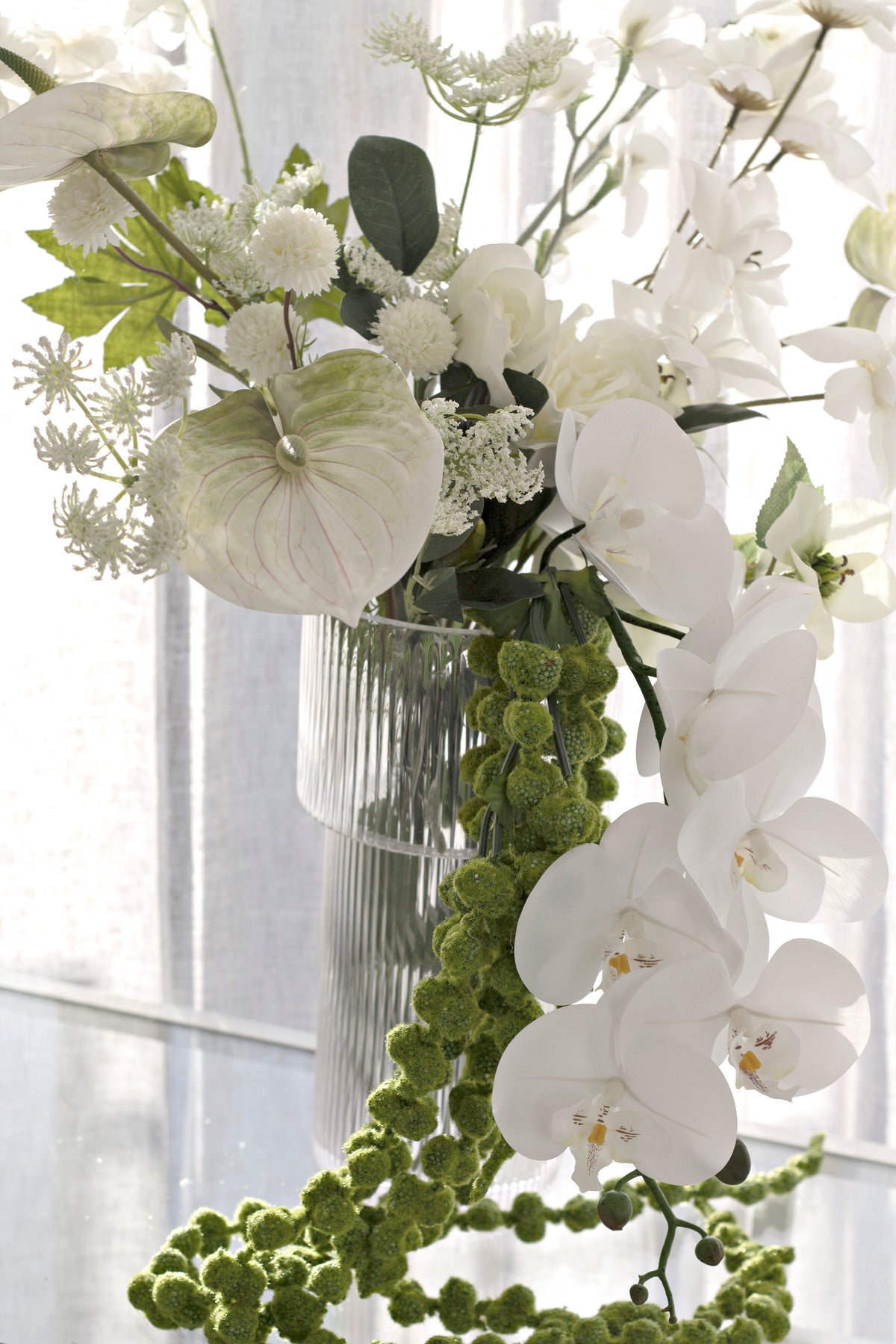 Anthurium Stem, White, Green or Variegated Faux Flower