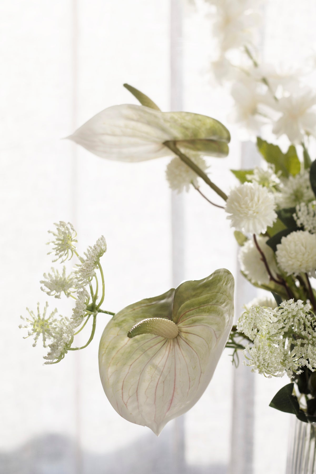 Anthurium Stem, White, Green or Variegated Faux Flower
