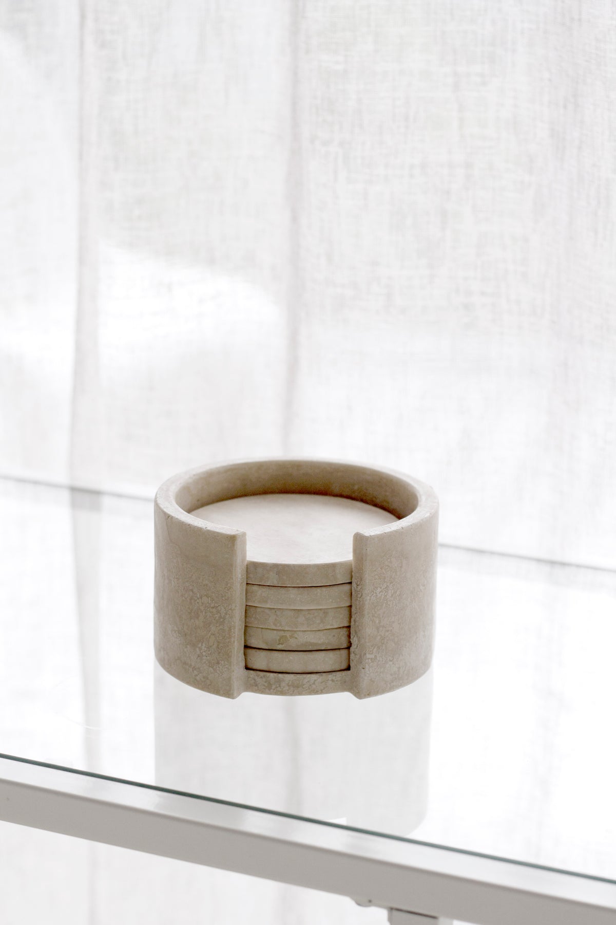 Isobel Travertine Coasters (Set of 4) with Holder