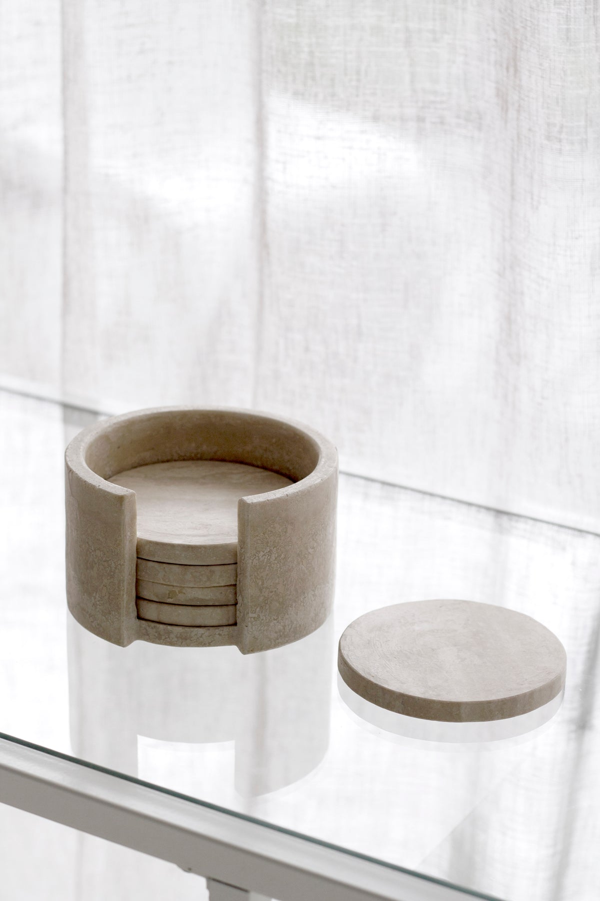 Isobel Travertine Coasters (Set of 4) with Holder