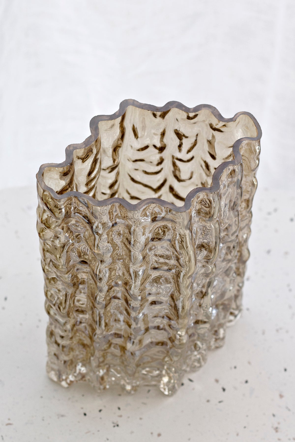 Gold Glacier vase seen from above at an angle, showing the rippled open rim