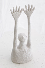 Yay Figurative Sculpture | White Abstract Resin Statue with Raised Arms