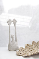 Yay Figurative Sculpture | White Abstract Resin Statue with Raised Arms