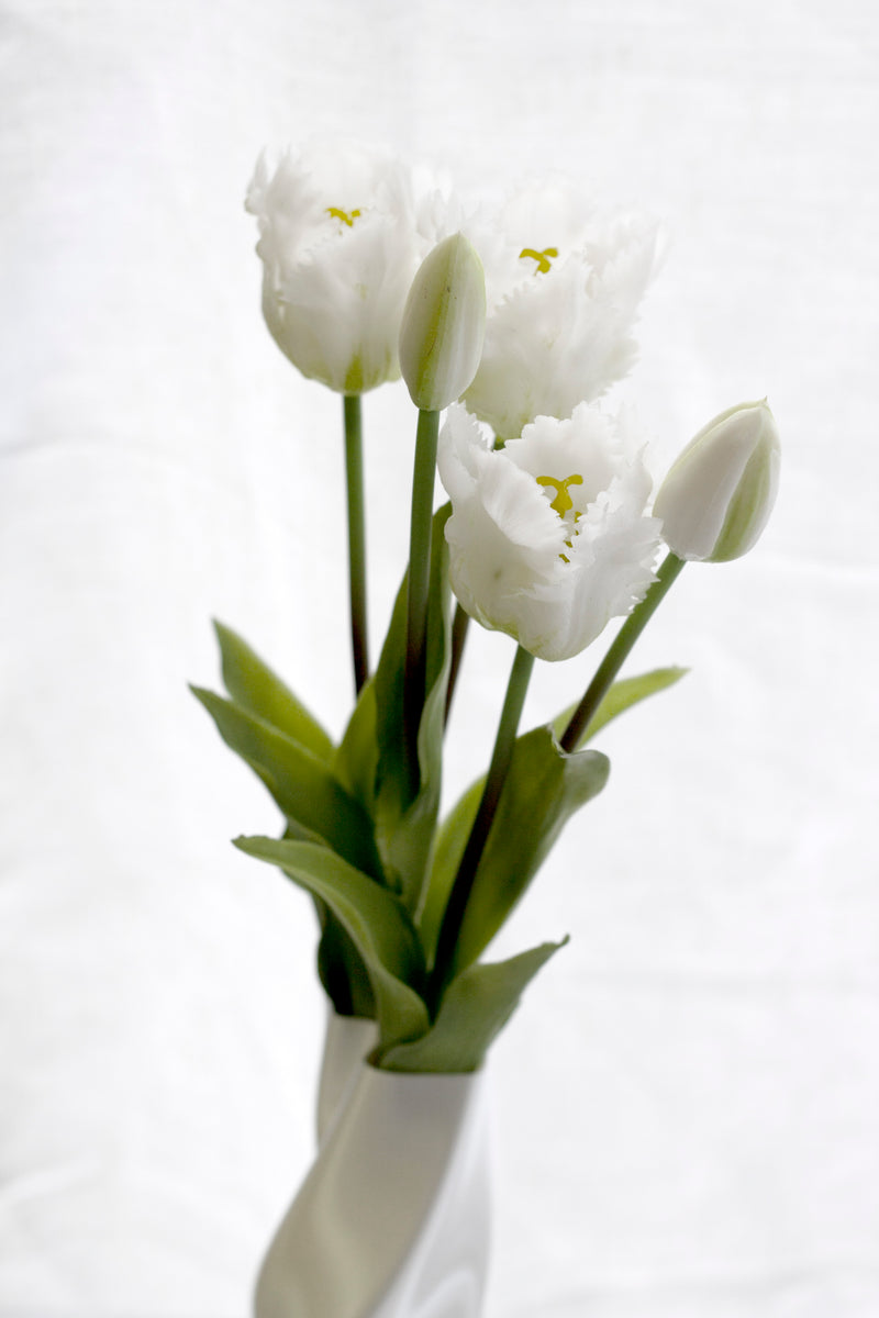 White Parrot Tulip Bunch – Set of 5 Faux Ruffled Heads