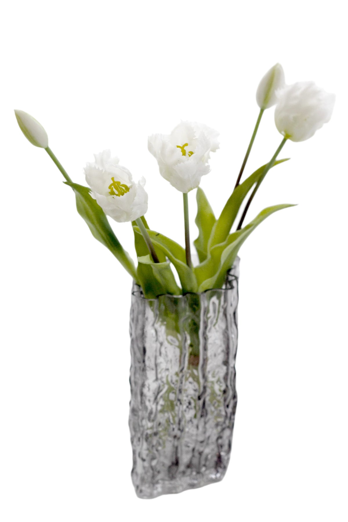 White Parrot Tulip Bunch, Set of 5 Faux Ruffled Heads