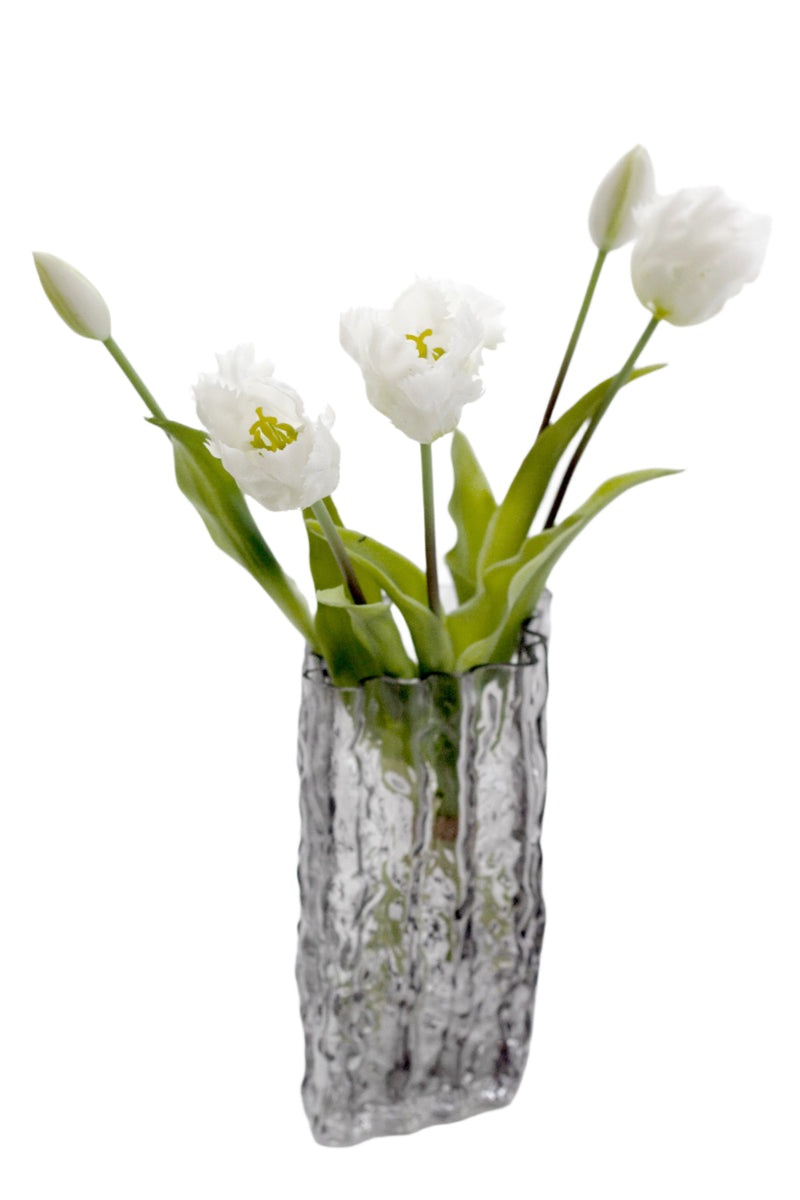 White Parrot Tulip Bunch – Set of 5 Faux Ruffled Heads