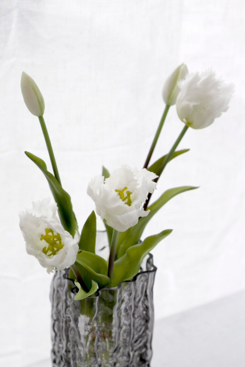White Parrot Tulip Bunch – Set of 5 Faux Ruffled Heads