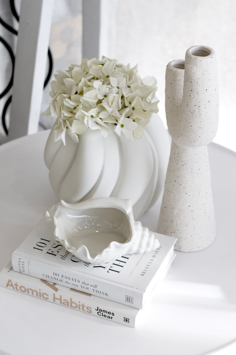 White Ceramic Conch Shell Bowl – Coastal Accent Dish