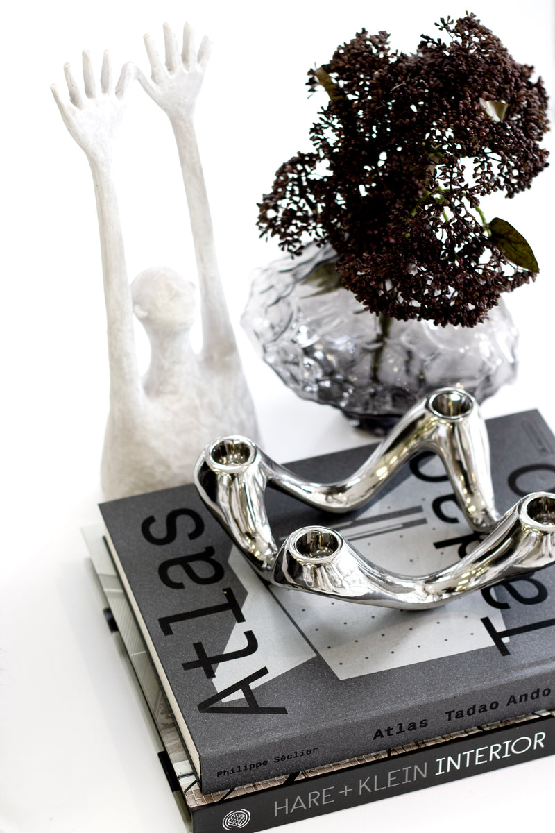 Yay Figurative Sculpture | White Abstract Resin Statue with Raised Arms