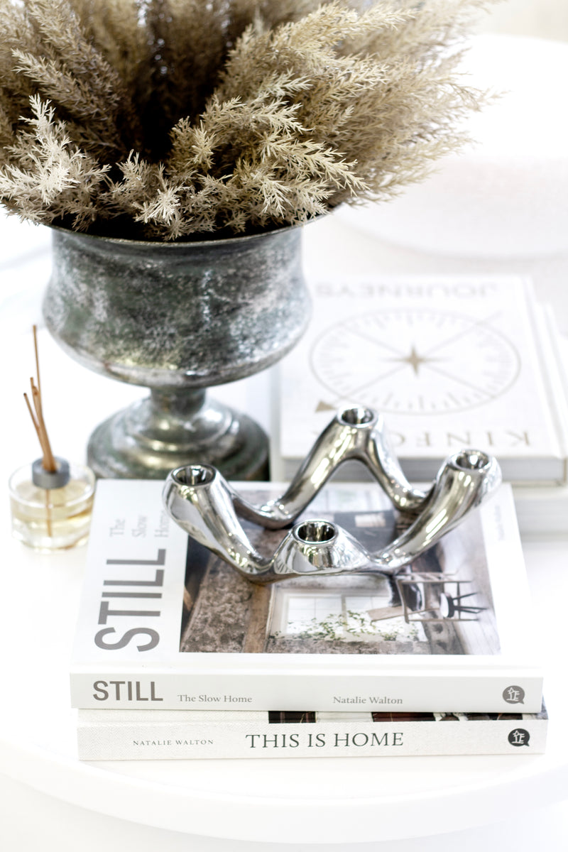 Silver Quad Candle Holder – Sculptural Modern Decor