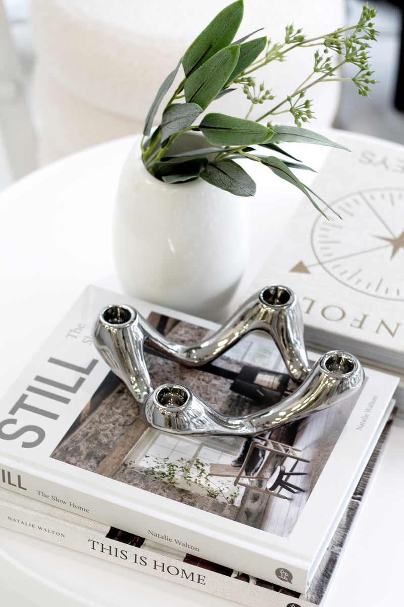Silver Quad Candle Holder – Sculptural Modern Decor