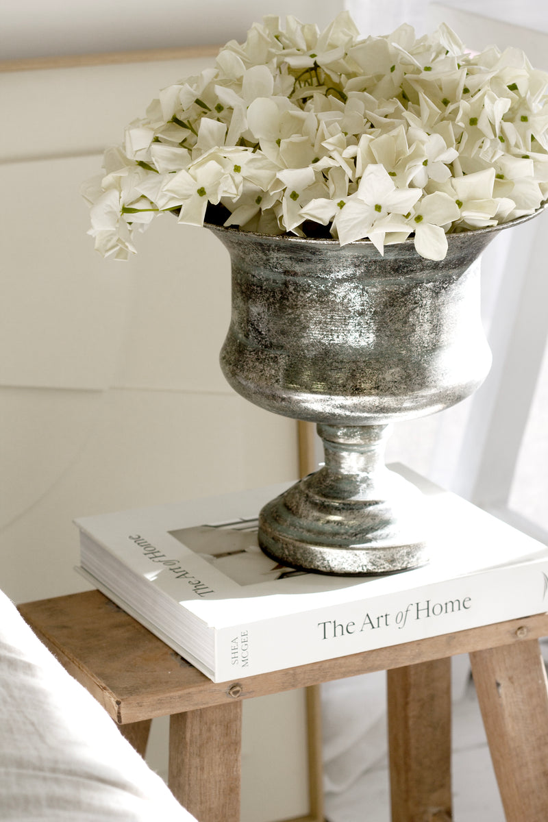 Marseille Pewter Urn Planter – Classic Aged Metal Vase (27cm x 25cm)