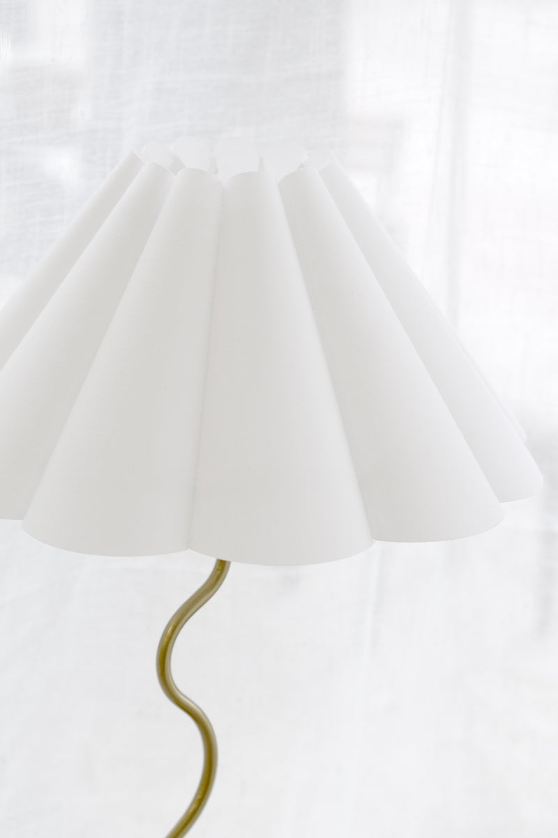 Wavy Table Lamp – Brass | Sculptural Curved Lamp with Fluted Shade (36x57cm)
