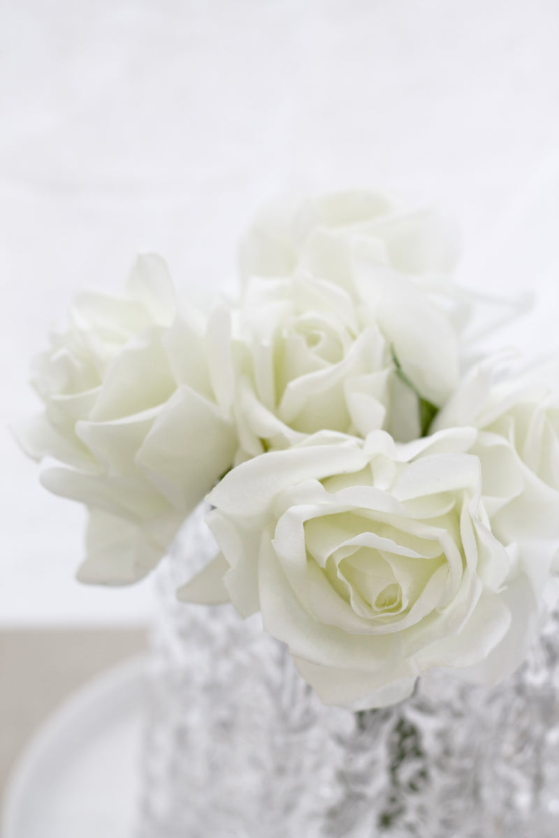 Real Touch Rose Bundle – 5 Faux Blooms (White, Pink or White/Pink)