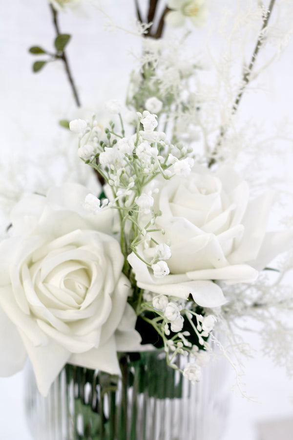 Aida Real Touch Rose – White / Peach | 65cm Faux Stem with Life-Like Feel