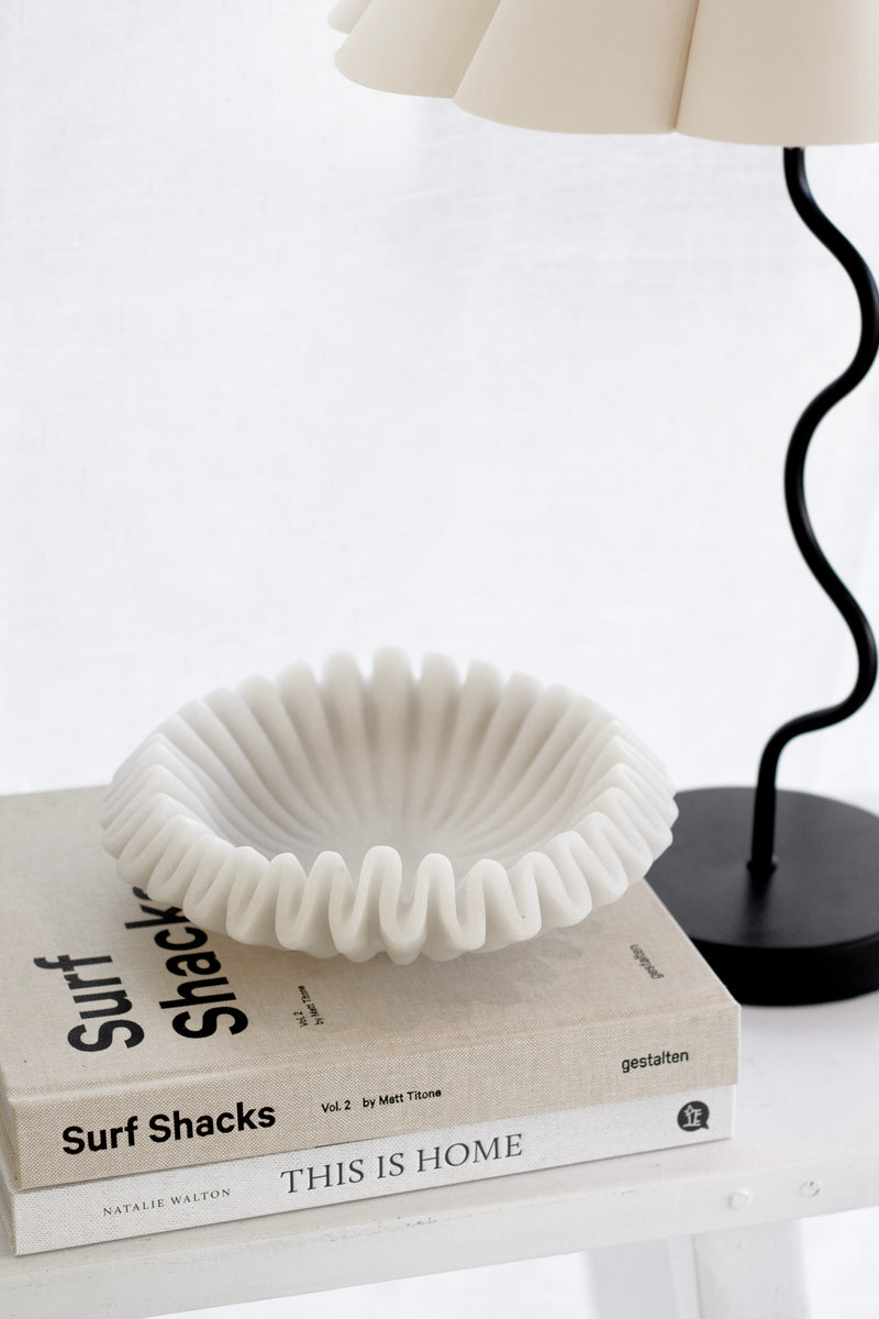 Decorative Wave Bowl – Large | Resin & Sand Sculptural Bowl | White Modern Home Decor