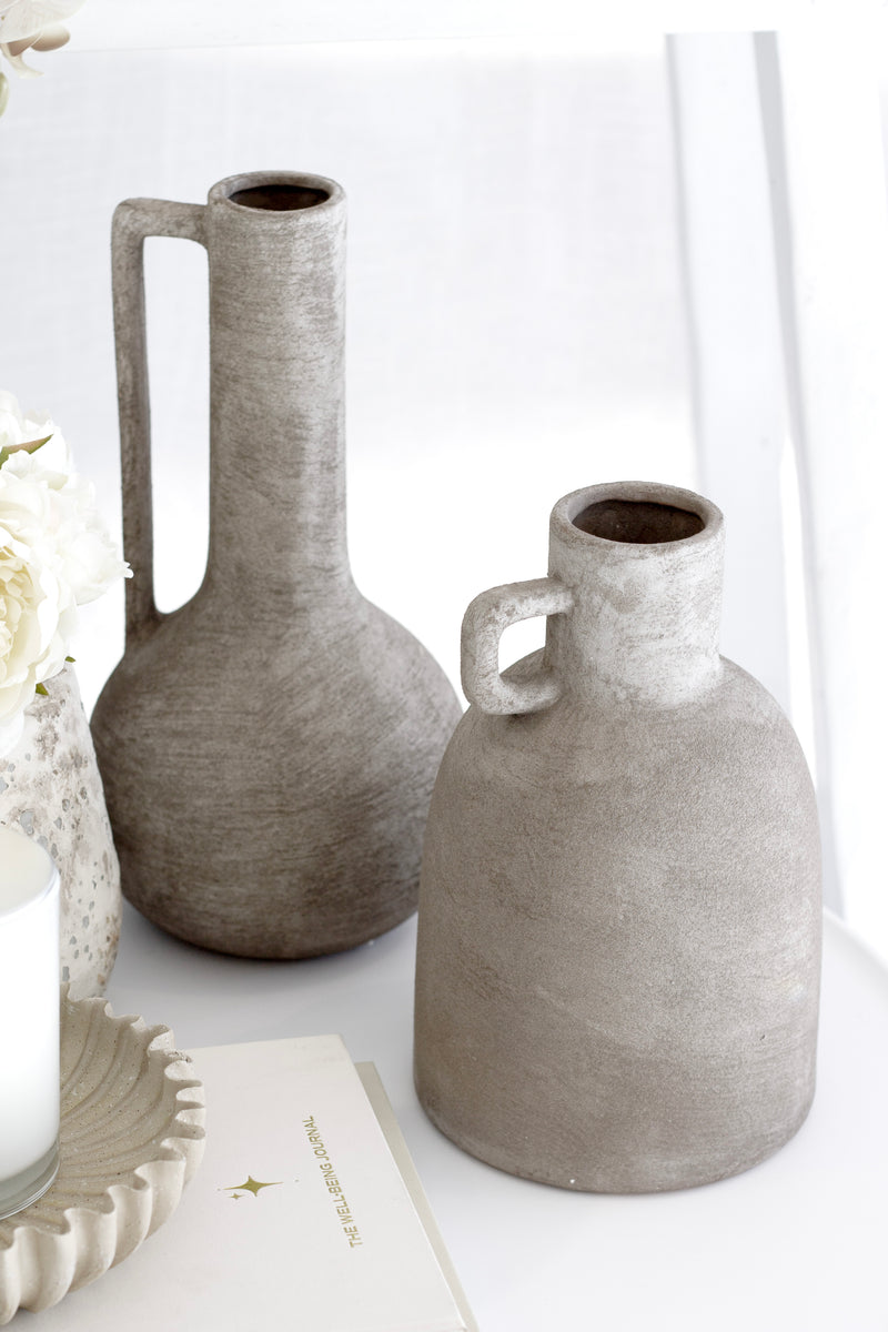 Terracotta Bottle Vase with Small Handle – Sculptural Clay Vessel