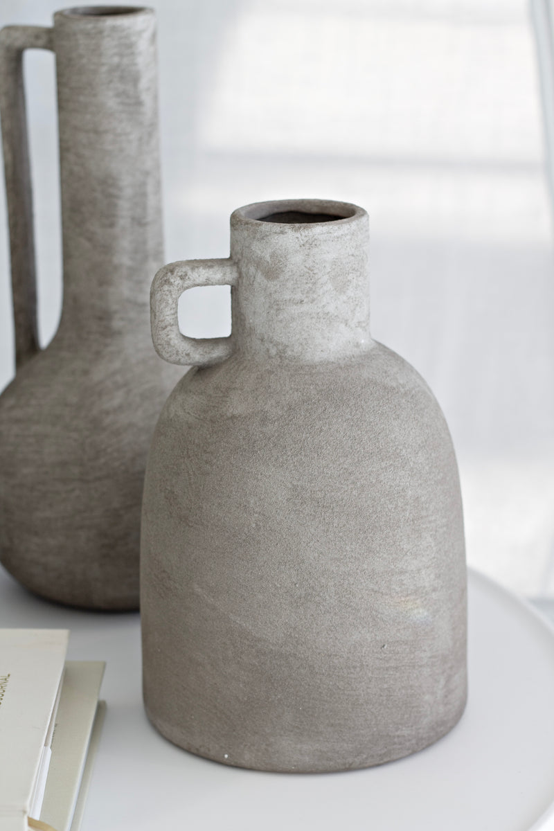Terracotta Bottle Vase with Small Handle – Sculptural Clay Vessel