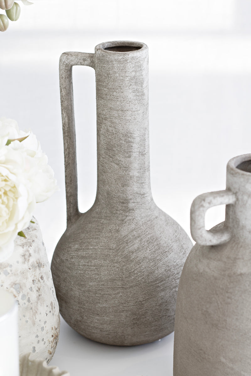 Terracotta Long Neck Vase with Large Handle – Sculptural Clay Vessel 34cm