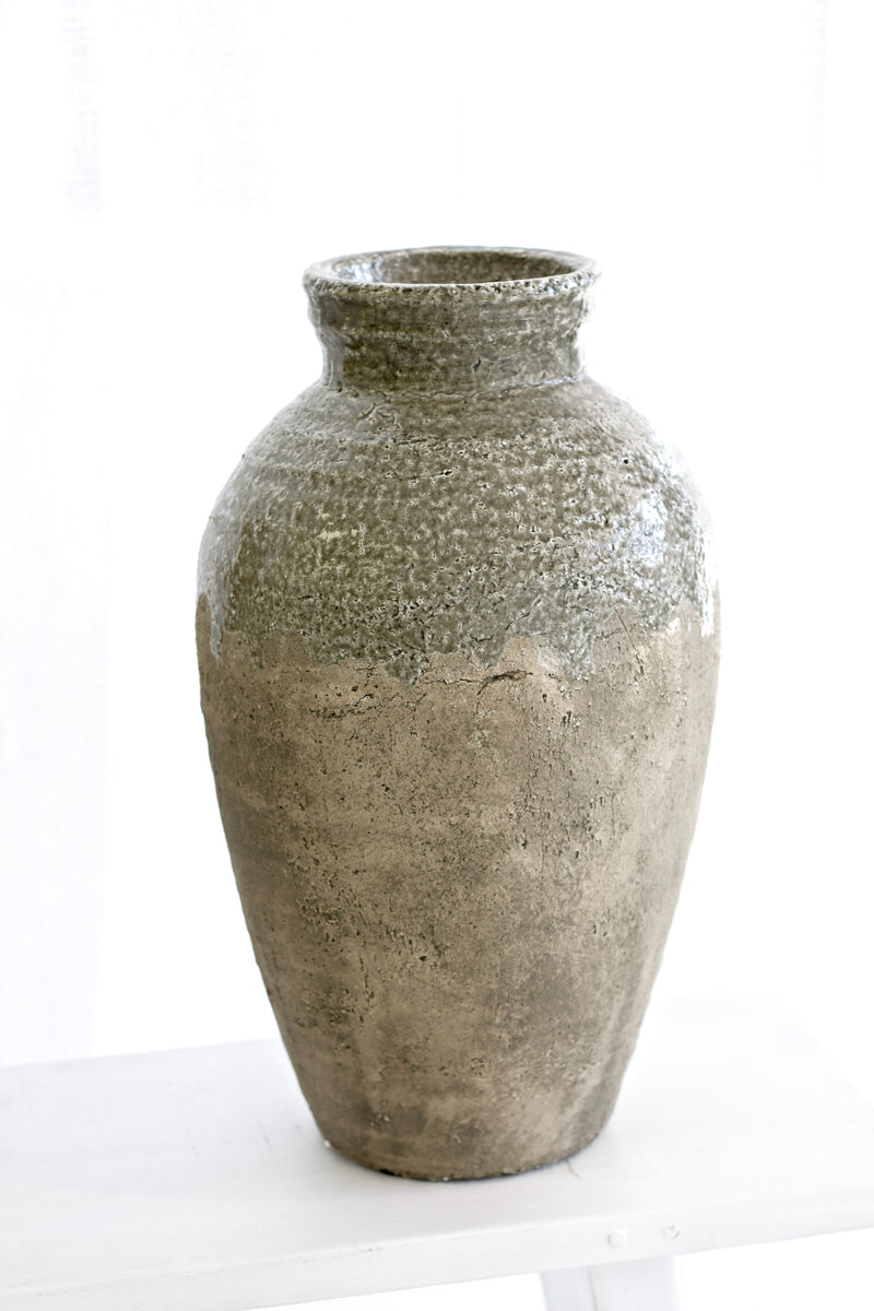 Glazed Urn Vase 47cm – Rustic Stoneware Decor for Timeless Styling